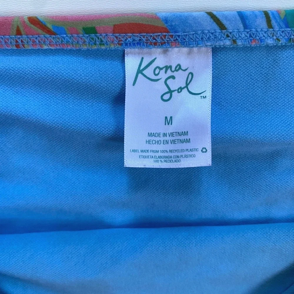 Kona Sol Womens Tropical Leaf Bikini Set Blue Pink Tie Front Top L‎ Bottom M